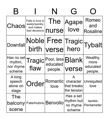 Shakespeare Bingo Card