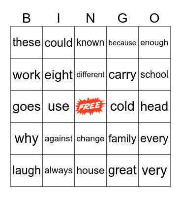 Sight Word B.I.N.G.O. Bingo Card