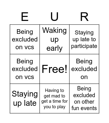European gamer bingo Card
