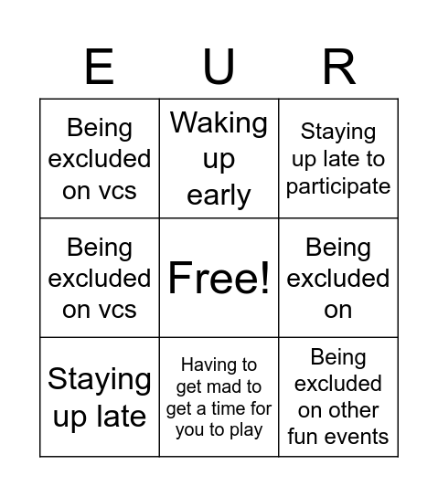 European gamer bingo Card