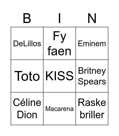 Brett 1 Bingo Card