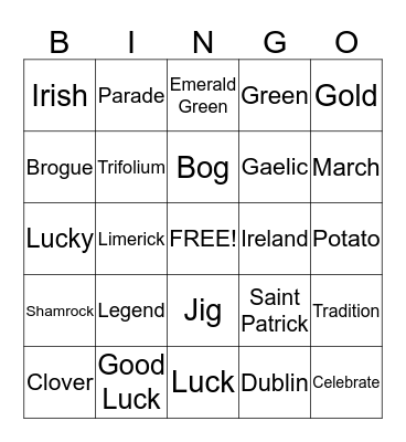 St. Patty's Day Bingo Card