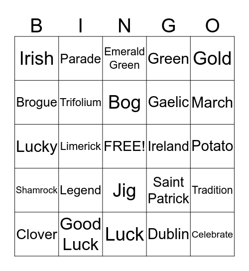 St. Patty's Day Bingo Card