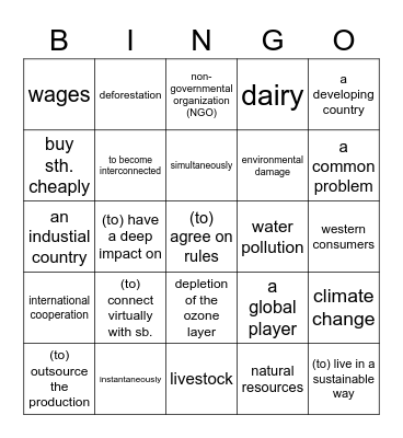 Living in the global village - Bingo Card