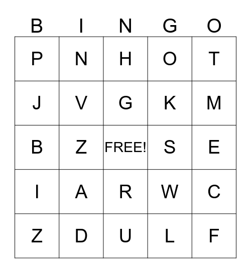 Alphabet Bingo Card