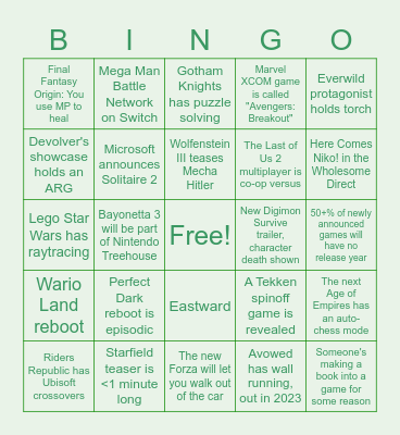 E3 2021 - Sid's Card Bingo Card