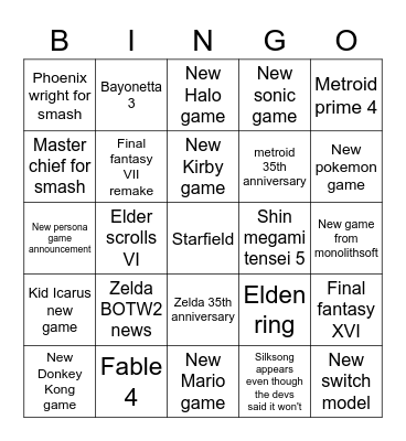 E3 2021 bingo card Bingo Card