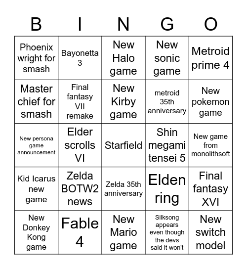 E3 2021 bingo card Bingo Card