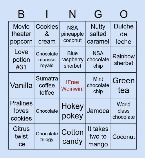 Bingo Ice Cream with Savior Bingo Card