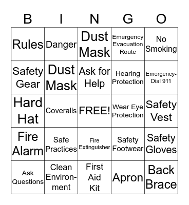 Workplace Safety Bingo Card