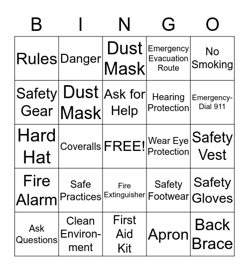 Workplace Safety Bingo Card