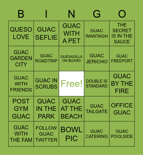 GUAC SHOP BINGO! Bingo Card