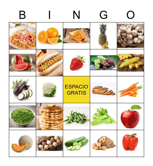 La Comida (Vocabulario Familiar) Bingo Card