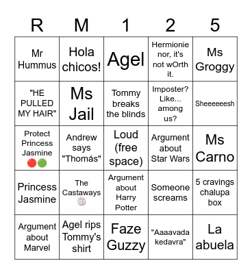 Room 125 Bingo Card