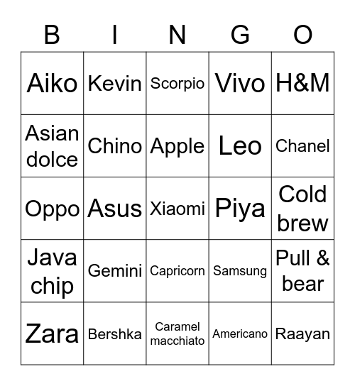 CYAN. Bingo Card