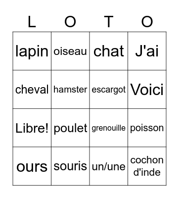 animaux domestiques Bingo Card