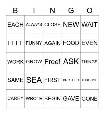 2nd grade A Bingo Card