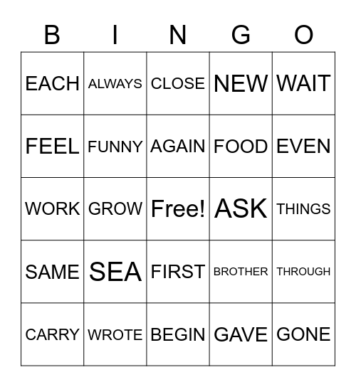 2nd grade A Bingo Card