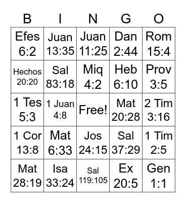 Bible Bingo Card