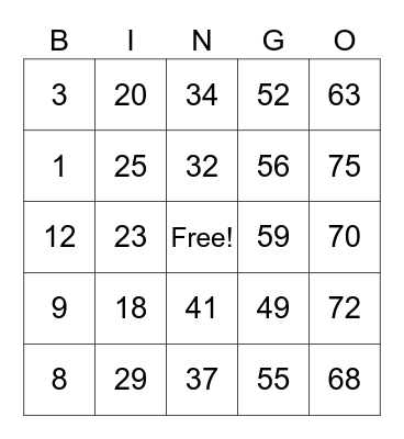 Untitled Bingo Card