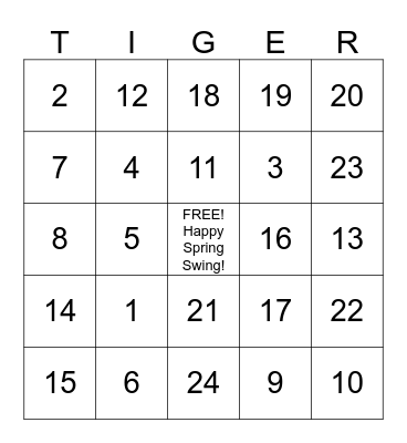 Murray TIGER Bingo Card