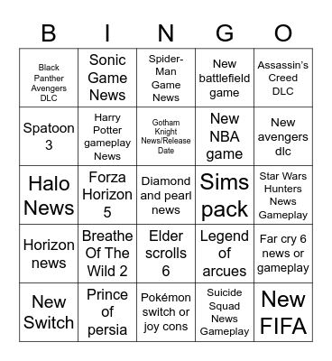 E3 Bingo Card