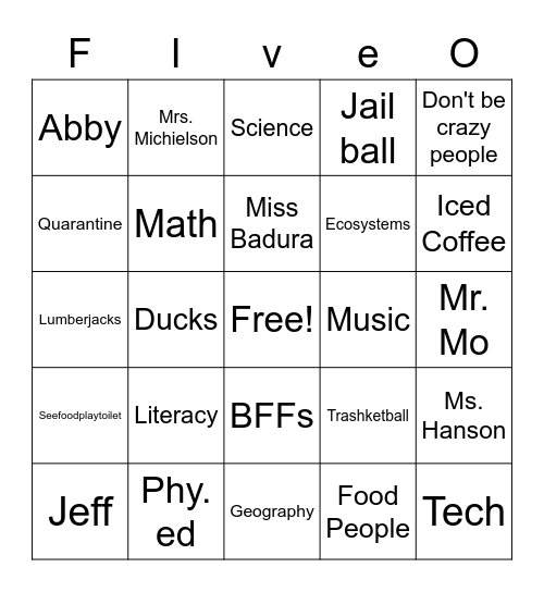 Miss Badura Bingo Card