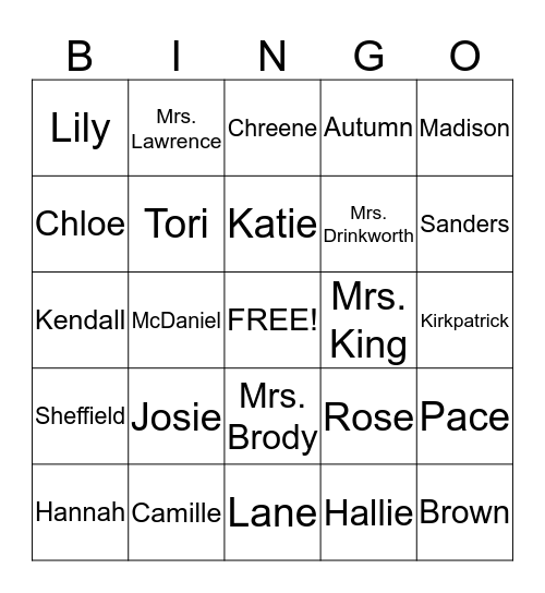 Untitled Bingo Card
