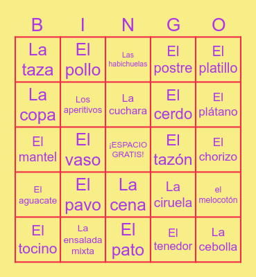 La Comida Parte I Bingo Card