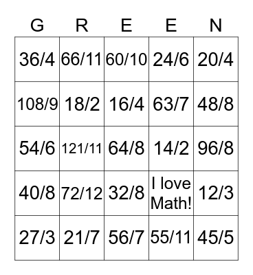 St. Patrick's Day Division Bingo Card