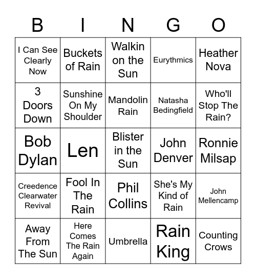 Sun and Rain Bingo Card