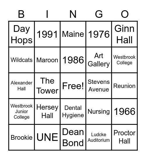 Westbrook Reunion 2021 Bingo Card