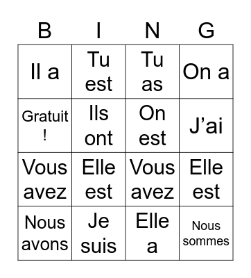 Les verbs Bingo Card