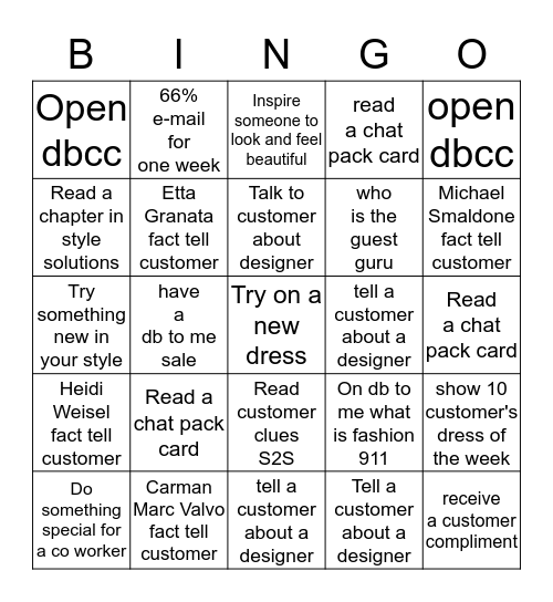 Dressbar Bingo Card