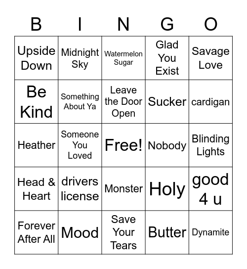 Music Bingo Card