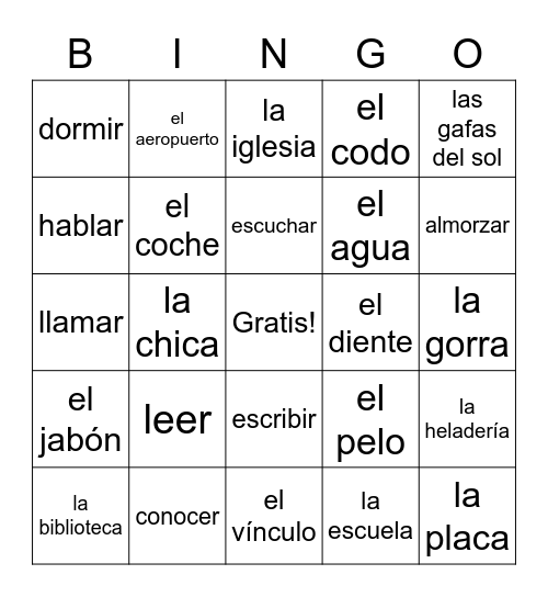 spanish 2 Bingo Card