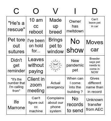 CAC Covid Bingo Card