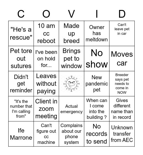 CAC Covid Bingo Card