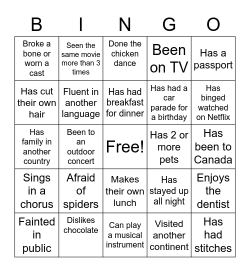 5B BINGO Card