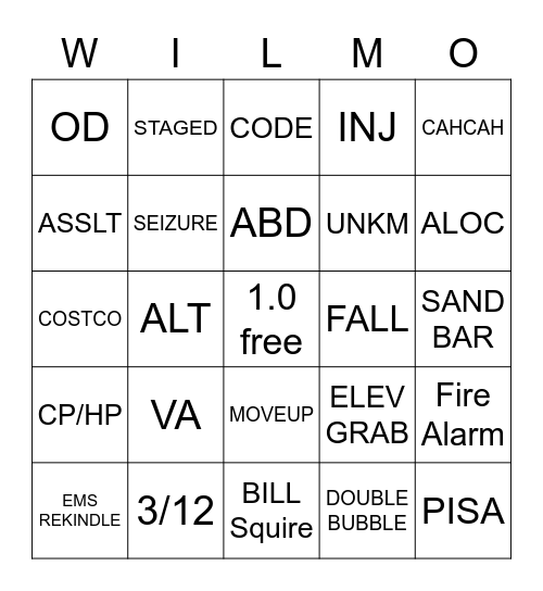 WILMO Bingo Card