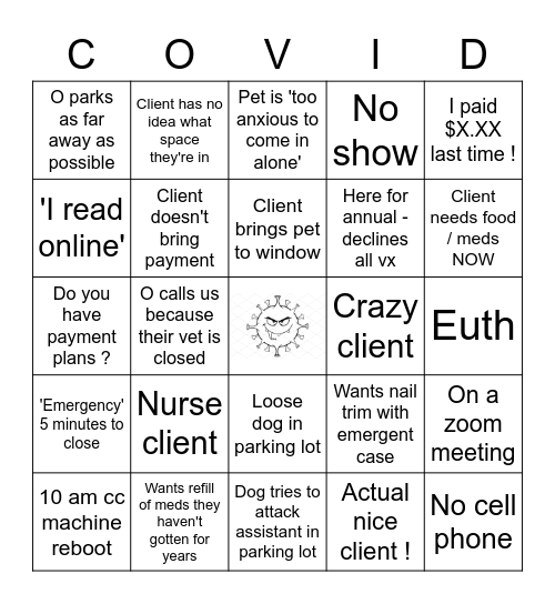CAC Covid Bingo Card