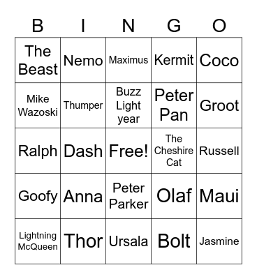 Specific Disney Bingo Card