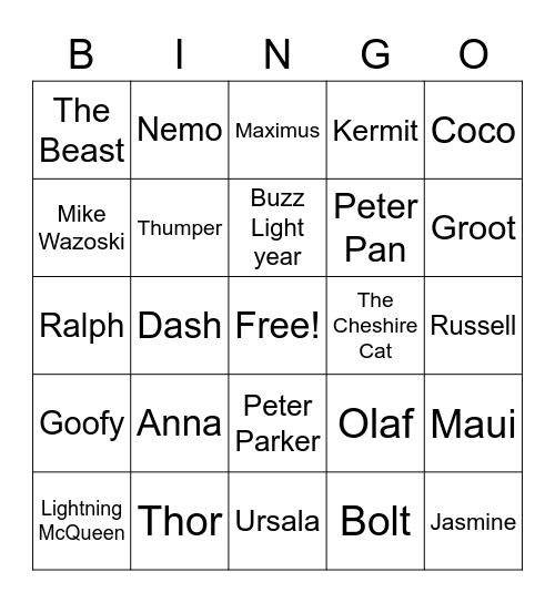 Specific Disney Bingo Card