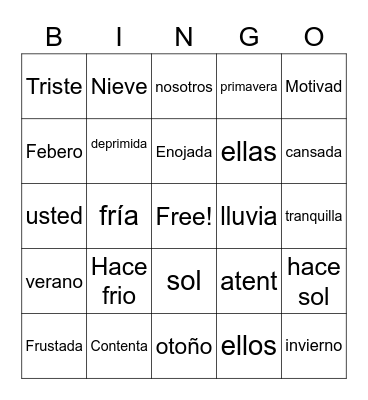 Spanish Bingo Card