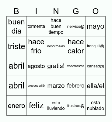 spanish c3 Bingo Card