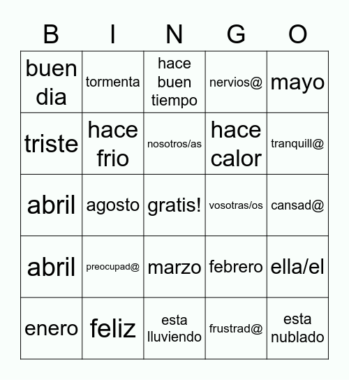 spanish c3 Bingo Card