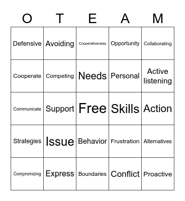 Conflict Resolution Bingo Card