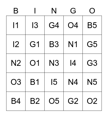 BINGO CALL Bingo Card