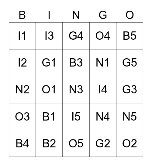 BINGO CALL Bingo Card