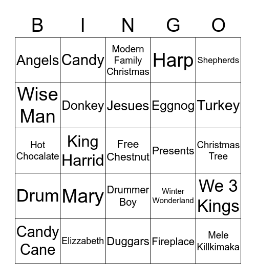 Christmas  Nativty  Bingo Card